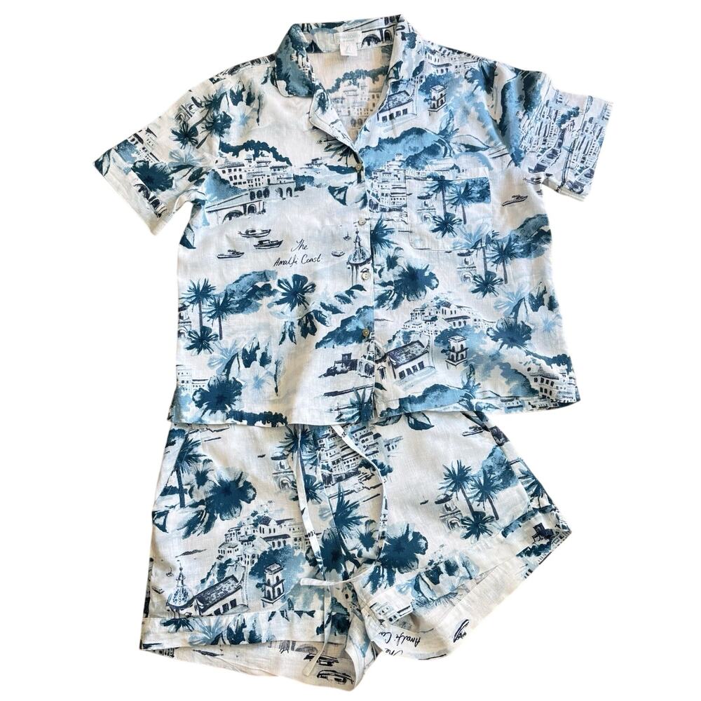 Cynthia Rowley Sleepwear Pajama Short Set Size Sm Amalfi Coast Linen/Rayon Cute!